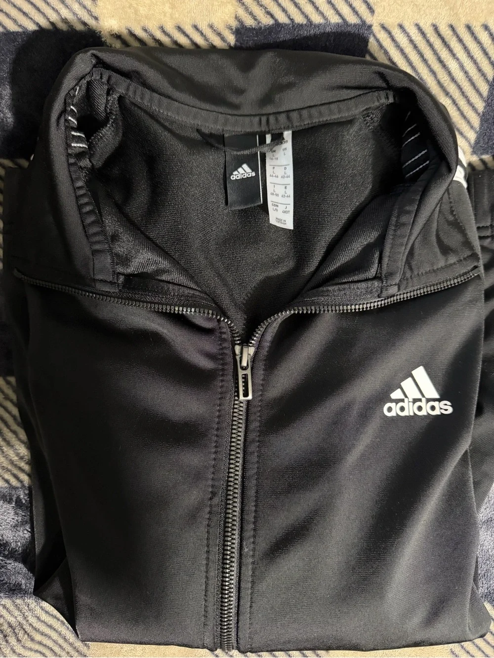 adidas Youth Black Track Jacket with White Stripes